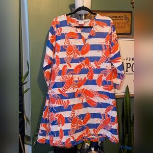 Gretchen Scott Lobster Beach Cover Up Dress Cotton Lightweight Pullover Swim L